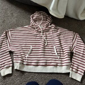 American Eagle Outfitters Red and White Striped Hoodie